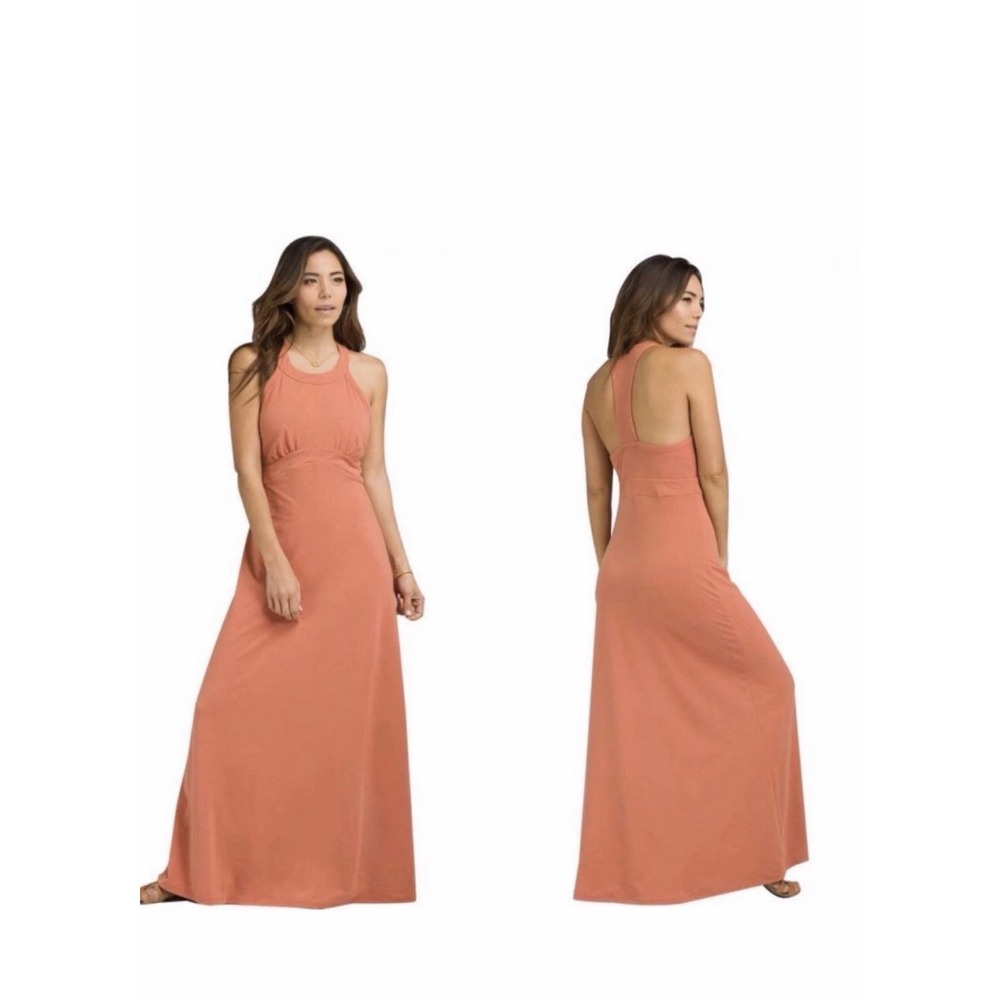 PrAna Women's Peach Color Calexico Scoop-Neck Solid Shelf Bra Maxi‎ Dress Size S